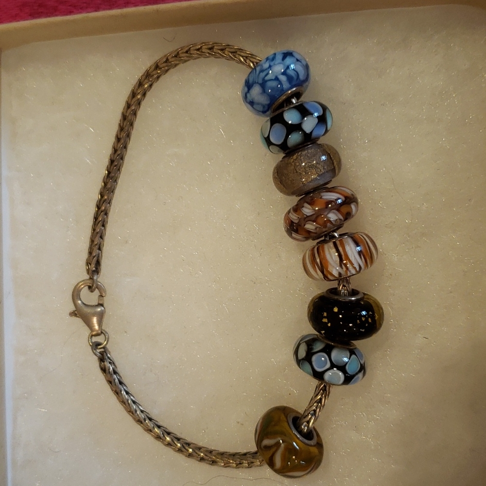 Sterling bracelet and 8 silver- lined large hole beads